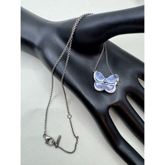 Baccarat Sterling Silver Crystal Butterfly Necklace Iridescent Violet France 17” - Picture 8 of 10
